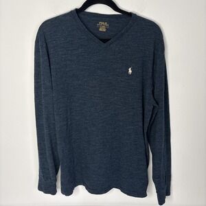 Polo Ralph Lauren Mens Size Medium Blue Cotton V-Neck Classic Fit Pullover